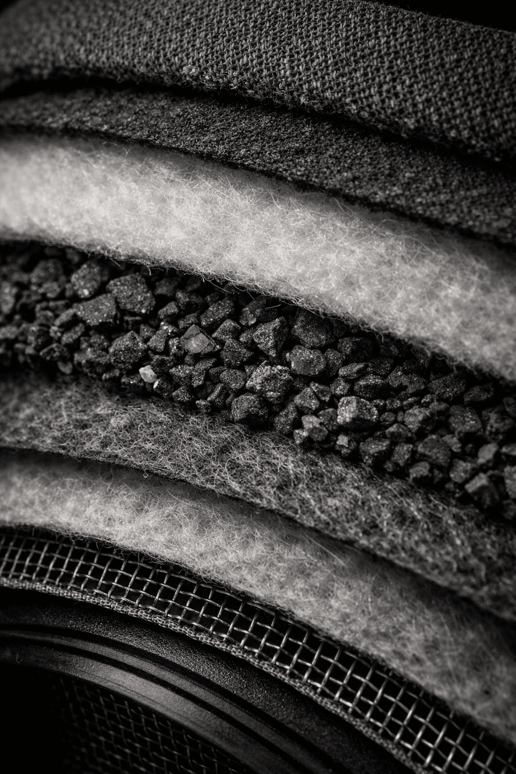 Extreme close-up of the internal filter layers